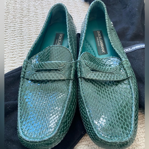 Dolce and Gabbana Teal snakeskin moccasins - Picture 1 of 9